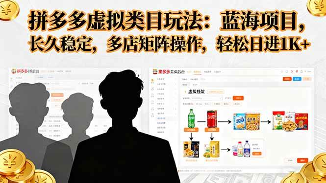 （16236期）拼多多虚拟类目玩法，蓝海项目，长久稳定，多店矩阵操作，轻松日进1K+-优优久网创