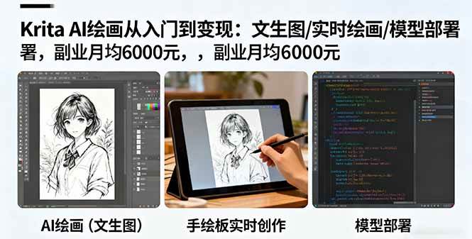 （16222期）Krita AI绘画从入门到变现：文生图/实时绘画/模型部署，副业月均6000元-优优久网创