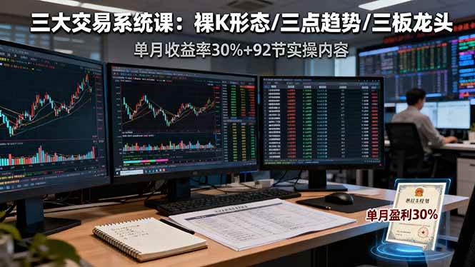 （16269期）三大交易系统课：裸K形态/三点趋势/三板体系，单月收益率30%+92节实操内容-优优久网创