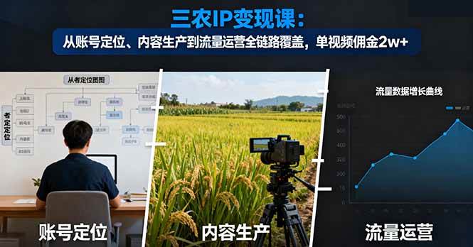 （16229期）三农IP变现课：从账号定位、内容生产到流量运营全链路覆盖，单视频佣金2w+-优优久网创